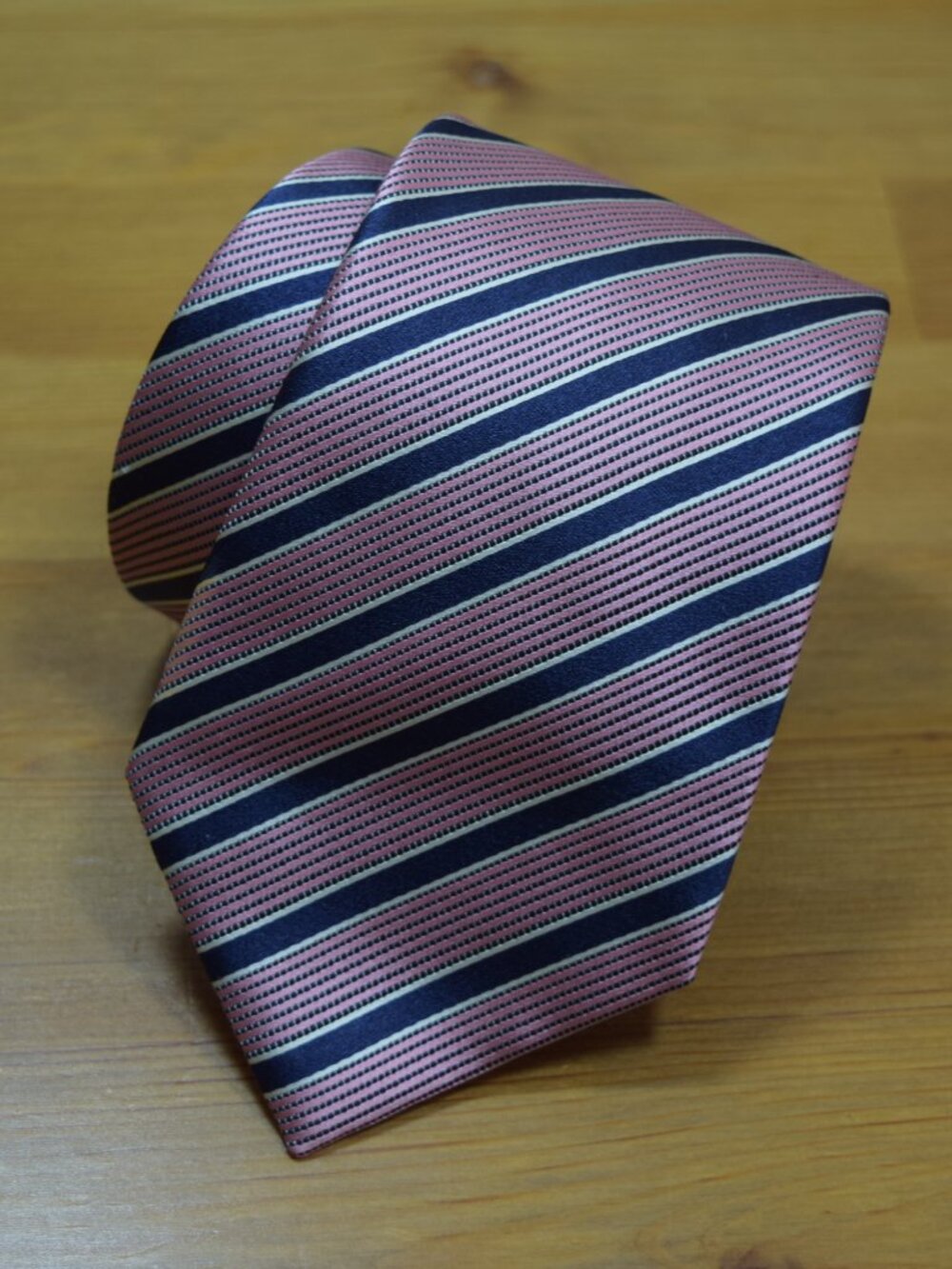 $395 Ermenegildo Zegna Navy Blue Pink Regimental Geometric Silk Tie Made Italy